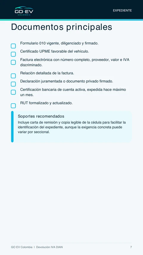 Lista de documentos principales para solicitar la devolución