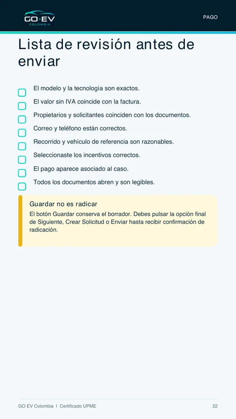 Lista de revisión antes de radicar ante la UPME